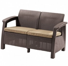 Диван пластиковый Корфу (Corfu love seat) коричневый - серо-бежевый* в Муравленко - muravlenko.ok-mebel.com | фото 2