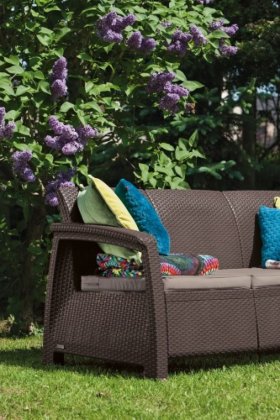 Диван пластиковый Корфу Макс (Corfu love seat max) коричневый в Муравленко - muravlenko.ok-mebel.com | фото 2