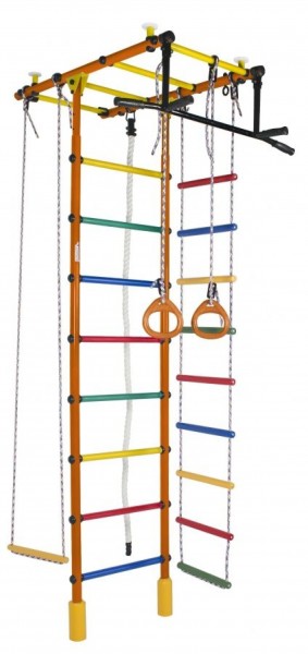 ДСК Атлант оранжевый радуга: турник, кольца, канат, трапеция, веревочная лестница в Муравленко - muravlenko.ok-mebel.com | фото