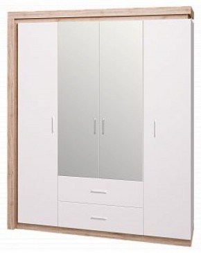 Шкаф для одежды с ящиками 4-х створчатый с зеркалом Люмен 16 в Муравленко - muravlenko.ok-mebel.com | фото